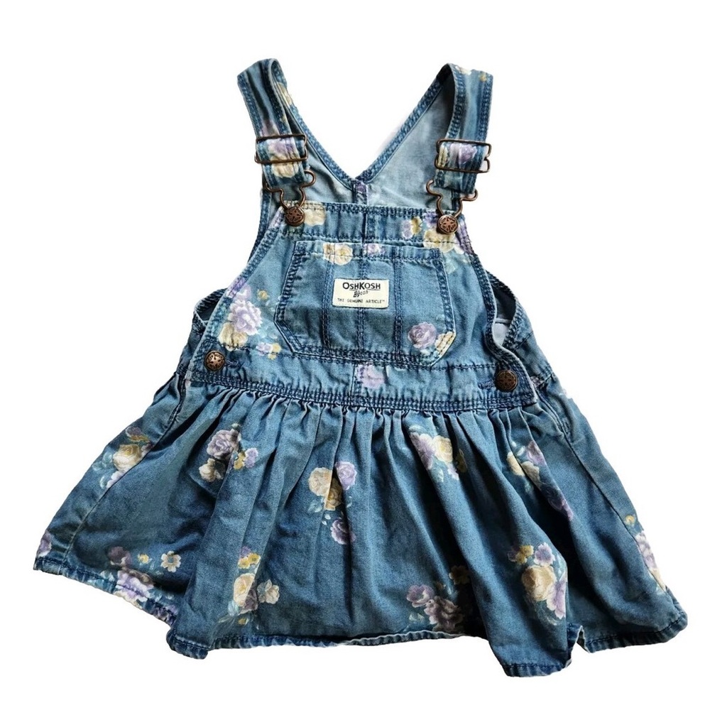 Vintage OshKosh B’gosh Floral Denim Overall Dress Toddler Girls